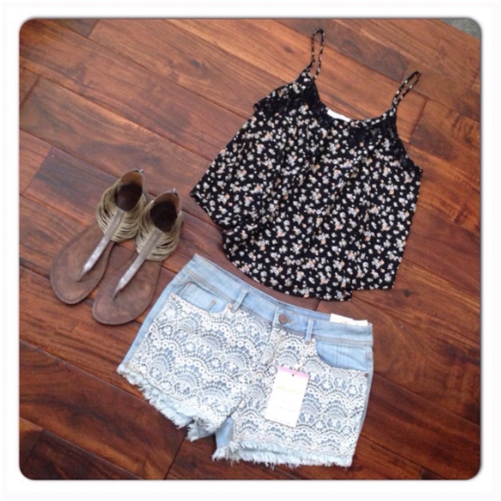 Jou Jou Lace & Denim Cutoffs Shorts NWT